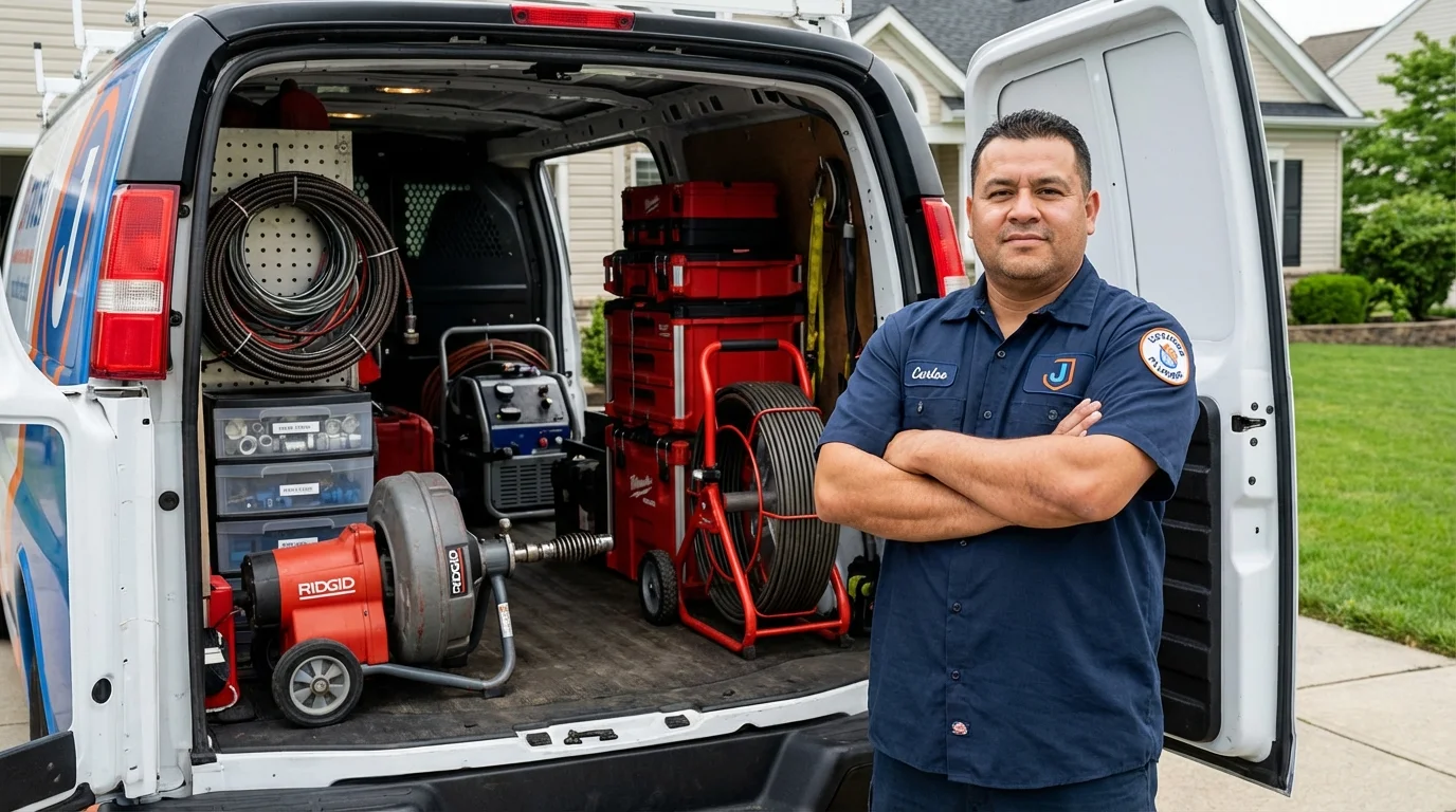 Professional drain cleaning equipment and Johns Plumbing LLC plumber in Blue Mound