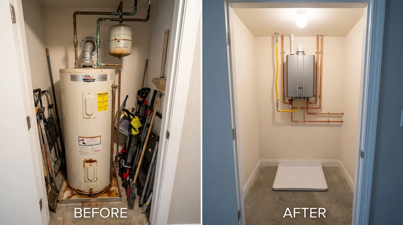 Tank water heater versus wall-mounted tankless unit comparison for Blue Mound, IL homeowners